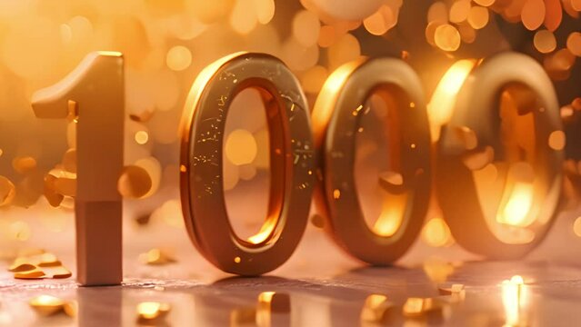 1k or 1000 followers or likes thank you. Golden numbers, confetti sparkling lights. Social Network friends, followers, Web users. Subscribers, followers or likes celebration.4k video. Anniversary 4k