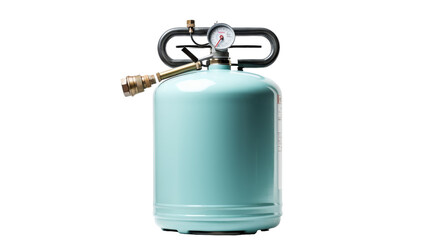 A propane tank with a gauge on top displays the level of fuel inside, ready for use