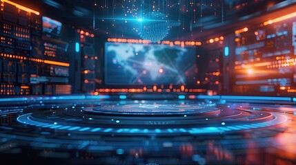 Obraz premium Futuristic HUD interface with blurred lights. Futuristic sci-fi concept. broadcast background. 3D Rendering