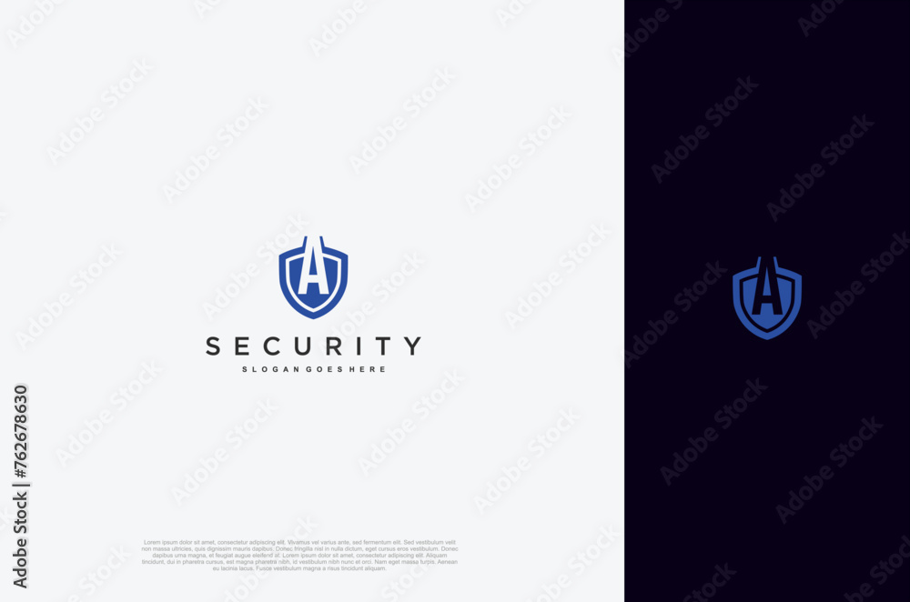 Poster initial letter a security shield logo design concept. vector design template element