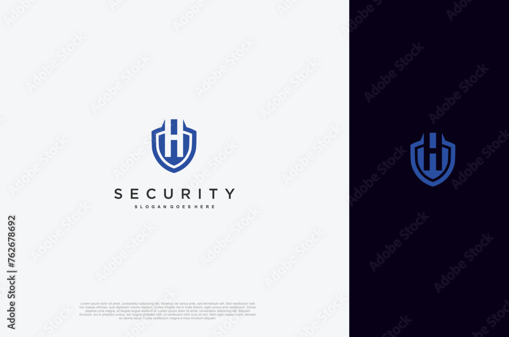 Poster initial letter h security shield logo design concept. vector design template element