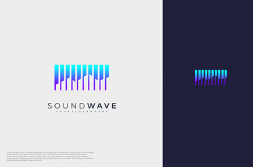 Music sound waves symbols. Audio icon, voice equalizer pulse element idea. Modern creative logo vector template.