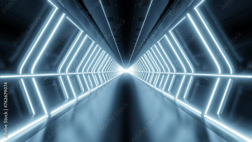 Poster 3d loop animation of illuminated futuristic tunnel, sci fi background