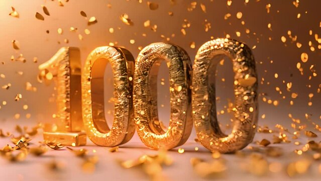 1k or 1000 followers or likes thank you. Golden numbers, confetti sparkling lights. Social Network friends, followers, Web users. Subscribers, followers or likes celebration.4k video. Anniversary 4k