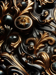 abstract background with golden rings, black marble background texture,  fractal pattern, 3D Baroque art design, Wall Art Design for Home Decor, wallpaper for cellphone, mobile smart cell phone
