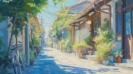 Obraz premium Pastel Oil Ink Painting of a Quaint Street