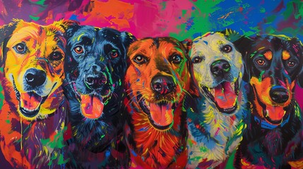Colorful Pop Art Style Oil Pastel Painting of Dogs