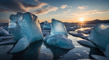 Melting icebergs and glaciers due to climate change - obrazy, fototapety, plakaty