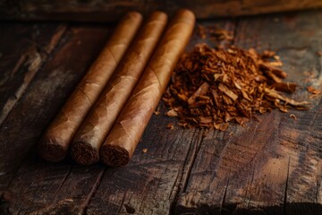Elegant Cigars Laid Out with Finely Chopped Tobacco, Artistic Composition