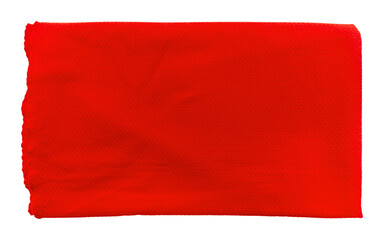 Square piece of red fabric on a white background. Textile. Isolate material for tailoring