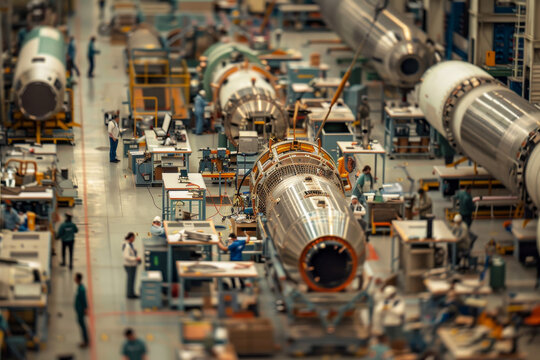 A bustling aerospace manufacturing facility.