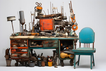 Fototapeta premium furniture made wfrom trash, junk metal furniture, furniture made from junk materials, recycling, scrap metal furniture, upcycling