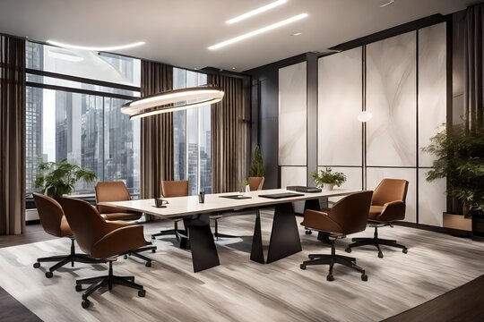 new design of office room with table and chair and laptop for office work