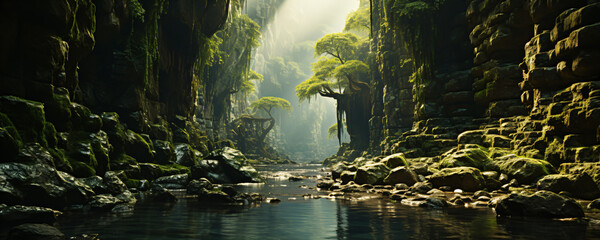 tropical rainforest canyon river landscape