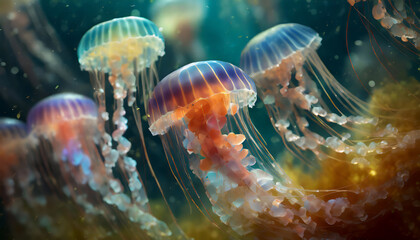 Colorful Jellyfish Floating in Water