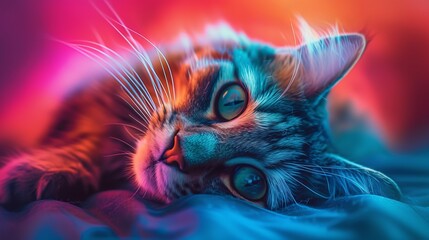 Playful Cat in Abstract Pop Art Style