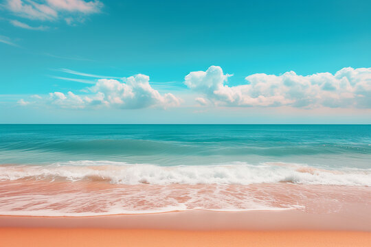 Clean beach with sand and cloud sunny blue sky wallpaper concept banner, natuaral landscape scenery, sandy tropical summer beach, summer vacation banner,  beautiful sea on sunny day, Hawaiian beach