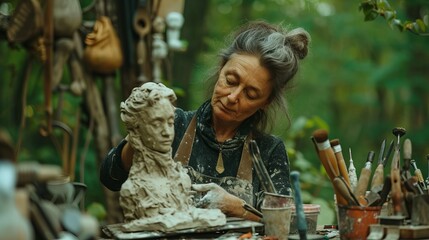 Sculptor at Work Outdoors
