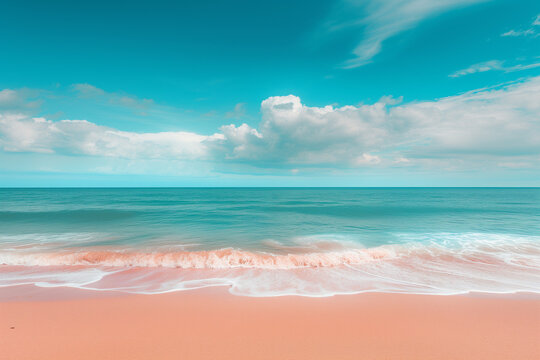 Clean beach with sand and cloud sunny blue sky wallpaper concept banner, natuaral landscape scenery, sandy tropical summer beach, summer vacation banner,  beautiful sea on sunny day, Hawaiian beach