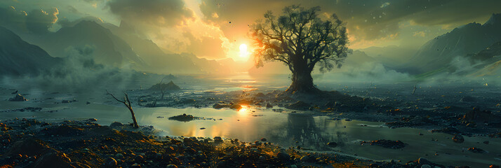 Yggdrasil from norse mythology known for being the tree of life.
,Fantastic fairytale tree in fantasy and magic style
