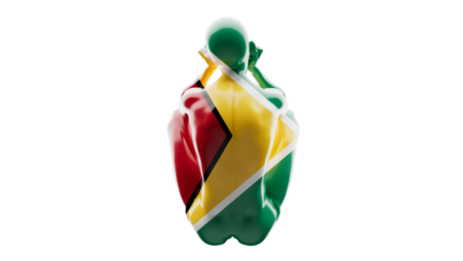 Shiny Mannequin Figure with Vibrant Guyana Flag Motif on Dark Backdrop