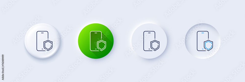 Poster phone protect line icon. neumorphic, green gradient, 3d pin buttons. smartphone app sign. cellphone 