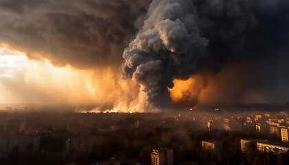 Smoke rises high after the air strike in the warzone city