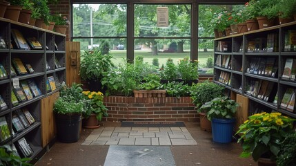 A local library sets up a display and resource center focusing on literature about tax incentives for green living practices, including home composting and rainwater harvesting 
