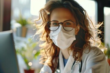 Medical woman wearing FFP2 N95 face mask lady