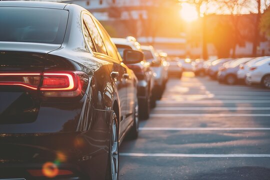 Evening Sunlight Casting Shadows on Parked Cars in City