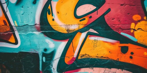 Close-up of colorful graffiti showcasing street art with a mixture of patterns and shapes