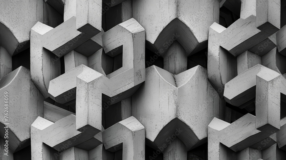 Poster modern architectural design featuring abstract geometric patterns on a monochromatic concrete facade