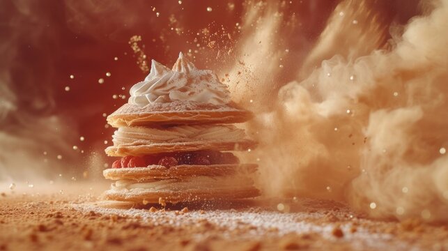  A picture of pancakes on a frosted, iced table
