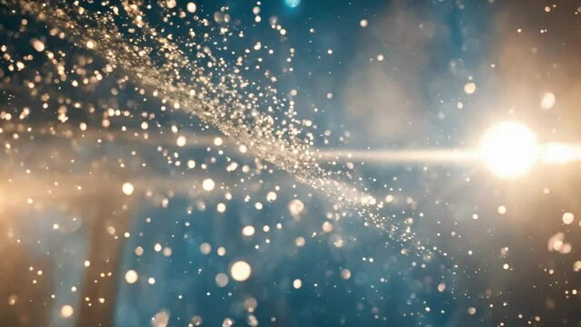 Looped 4K Video: Blue and Gold Glitter Particles Sparkly Light Rays Downfall (Abstract Background, Luxurious, Sparkling, Holiday Lights, Space, Universe, Bokeh Effect)