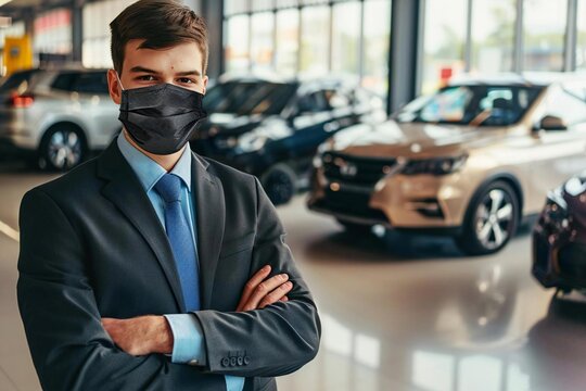 Car salesman wearing FFP2 mask at dealership dealer