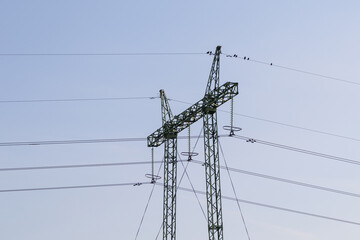 High voltage metal electric pole with wires