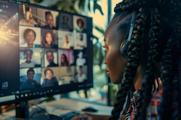 Fototapeta na wymiar African women in virtual office video conference call