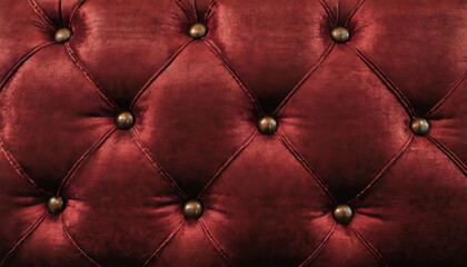 Fototapeta premium Dark red retro vintage sofa textile fabric texture background - Upholstered velours