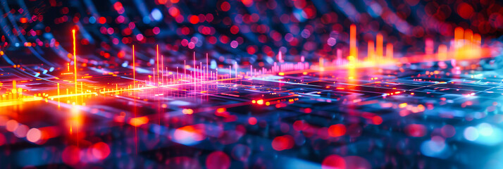 Blue Digital Waves in Cyber Space, Abstract Background of Sound and Music in Futuristic Network