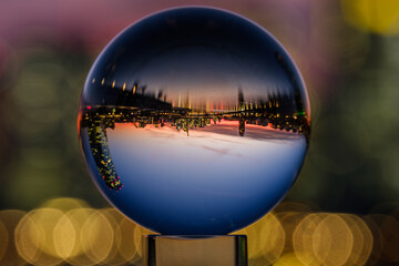 A skyline viewed through the glass ball