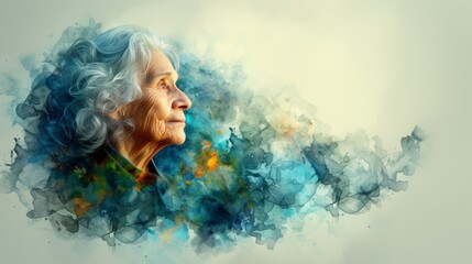  Digital artwork of female face with blue smoke emerging from top portion