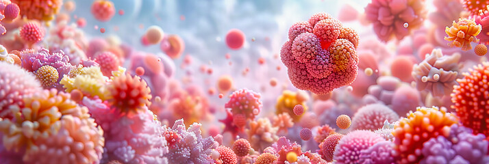 Microscopic View of Virus Particles, Abstract Illustration of Epidemic and Microbiology on Dark Background