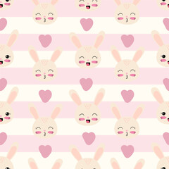 seamless pattern, easter bunny with hearts in pink color