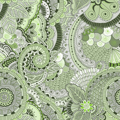 Hand draw seamless pattern with arabic, oriental, indian motiv. Traditional ornament, paisley