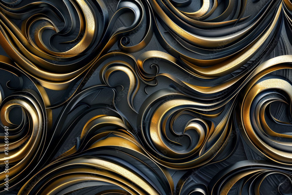 Poster a luxurious background with a blend of gold and black swirls, creating an abstract pattern that exud