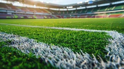 American football field, green grass with white field lines. big stadium. Close-up photo with copy space - Powered by Adobe