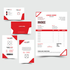 Corporate identity set of Business Card, Id Card and Invoice Design branding template design kit. editable and printable brand identity with abstract shapes and colors.
