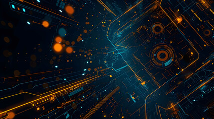 vector illustration of technology futuristic circuit digital, 3d abstract sci-fi user interface concept with gradient dots and lines. AI Generated. - obrazy, fototapety, plakaty