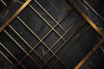 A luxurious business background with a design of golden lines crisscrossing against a black backdrop - obrazy, fototapety, plakaty