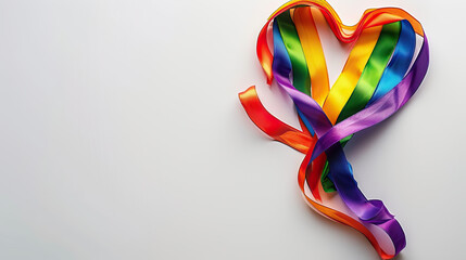 concept of Belonging Inclusion Diversity Equity DEIB or lgbtq, colorful rainbow ribbon art representing lgbtq diversity on white background	